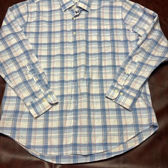 Peter Millar blue white pink plaid long sleeve button down shirt, size XL - Picture 2 of 13